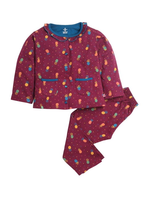 

Hopscotch Girls Maroon & Green Printed Night suit