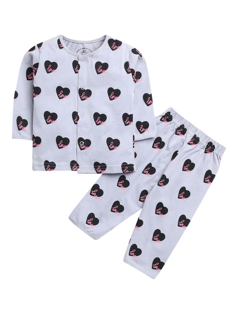 

Hopscotch Girls Grey & Black Printed Cotton Night suit