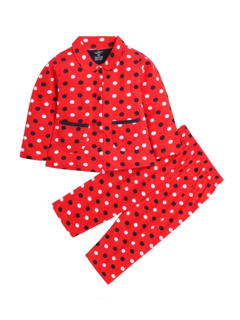 

Hopscotch Girls Red & White Printed Night suit