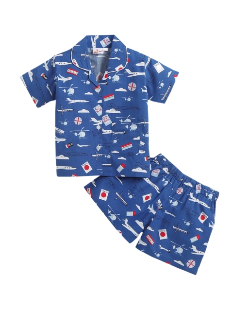 

Hopscotch Girls Blue & White Printed Night suit