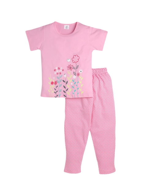 

Hopscotch Girls Pink Printed Night suit