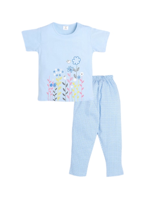 

Hopscotch Girls Blue & Pink Printed Night suit