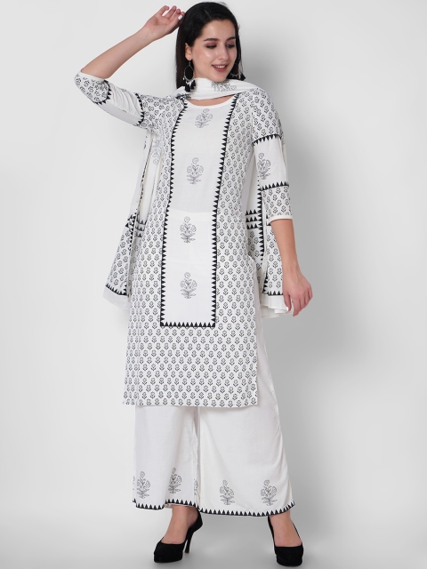 

ORTANGE Women White Floral Printed Kurta with Palazzos & With Dupatta