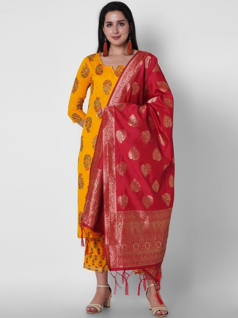

ORTANGE Women Yellow Ethnic Motifs Printed Gotta Patti Kurta with Trousers & With Dupatta