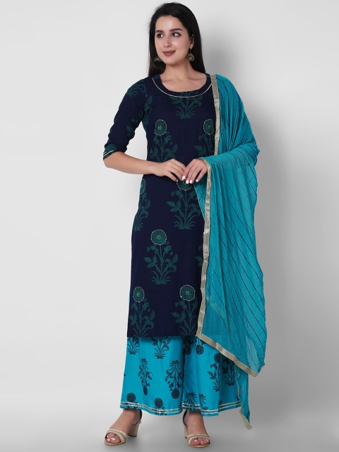 

ORTANGE Women Blue Floral Printed Gotta Patti Kurta with Palazzos & With Dupatta