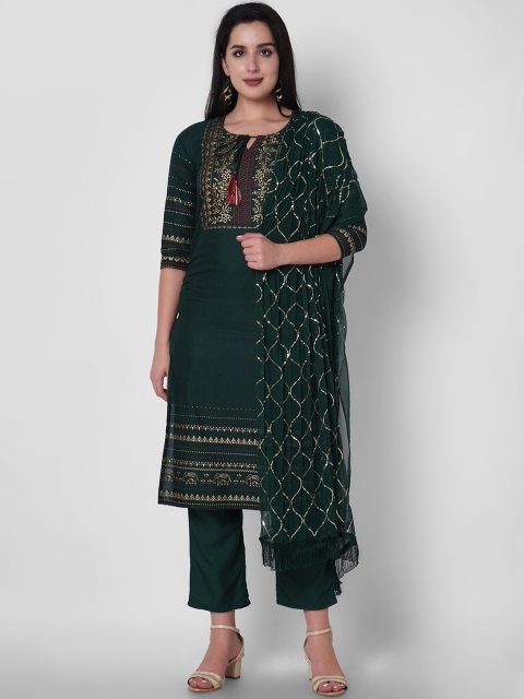 

ORTANGE Women Green Printed Panelled Gotta Patti Kurti with Trousers & With Dupatta