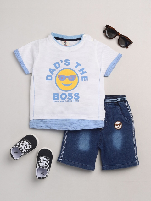 

BRATS AND DOLLS Boys Blue & Blue Printed Pure Cotton T-shirt with Capris