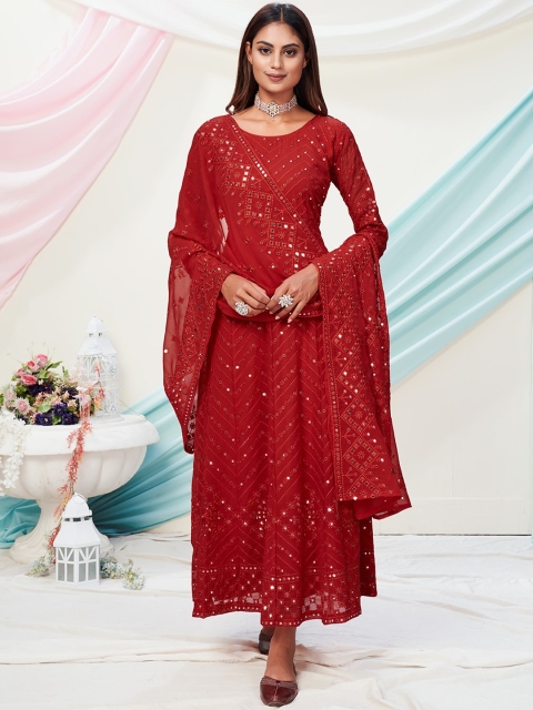

WHITE FIRE Women Red Kurta with Churidar & With Dupatta