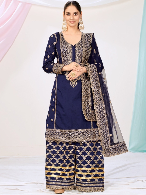 

WHITE FIRE Women Blue Ethnic Motifs Printed Empire Kurta with Palazzos & With Dupatta