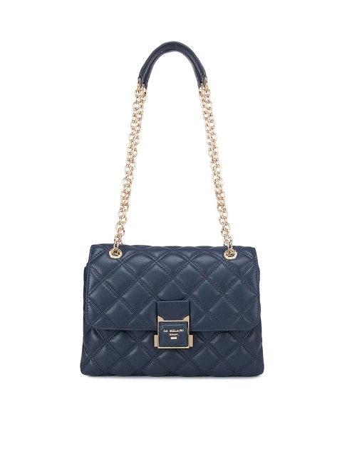 

Da Milano Blue Geometric Textured Leather Structured Shoulder Bag with Quilted