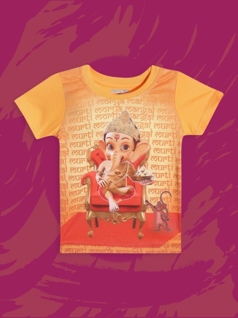 

Eteenz Boys Mustard Yellow & Red Ganesh Print T-shirt