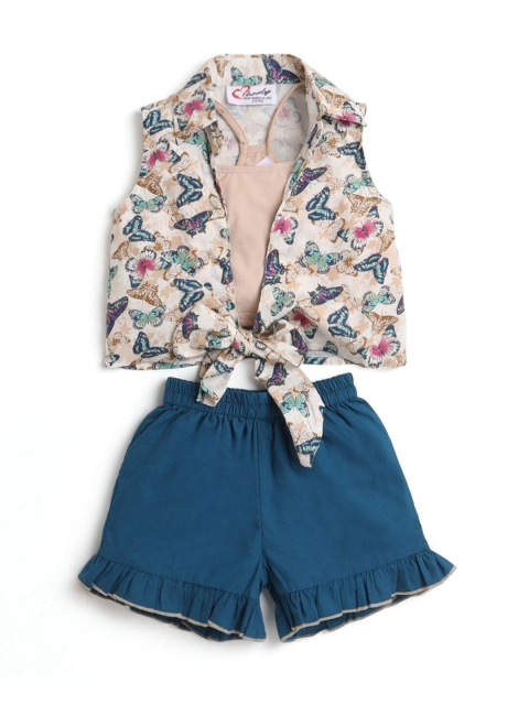 

Hopscotch Girls Off White Printed Top with Shorts