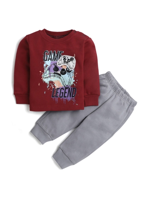 

Hopscotch Boys Maroon & Grey Printed Top with Trousers