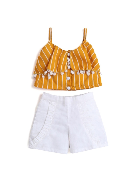 

Hopscotch Girls Yellow Striped T-shirt with Shorts