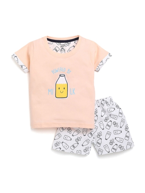 

Hopscotch Boys Peach-Coloured & White Printed T-shirt with Shorts