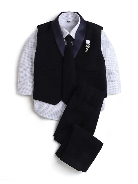 

Hopscotch Boys Navy Blue Printed Shirt with Trousers