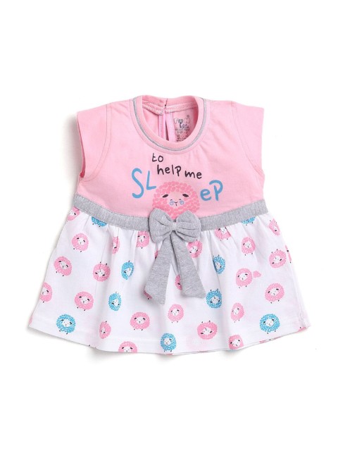

Hopscotch Girls Pink & White Printed Pure Cotton Top with Shorts