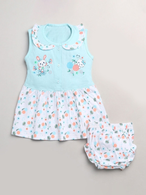 

Hopscotch Girls Blue & White Floral A-Line Dress with Bloomers