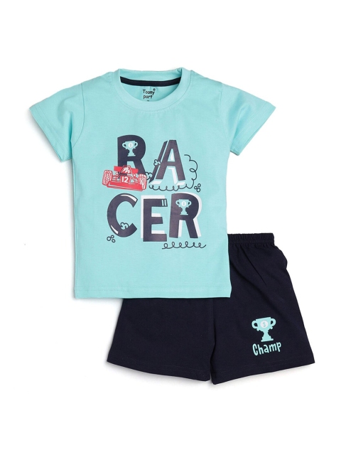 

Hopscotch Boys Blue & Black Pure Cotton Printed Top with Shorts