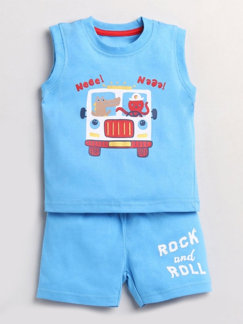 

Hopscotch Boys Blue & White Printed T-shirt with Shorts