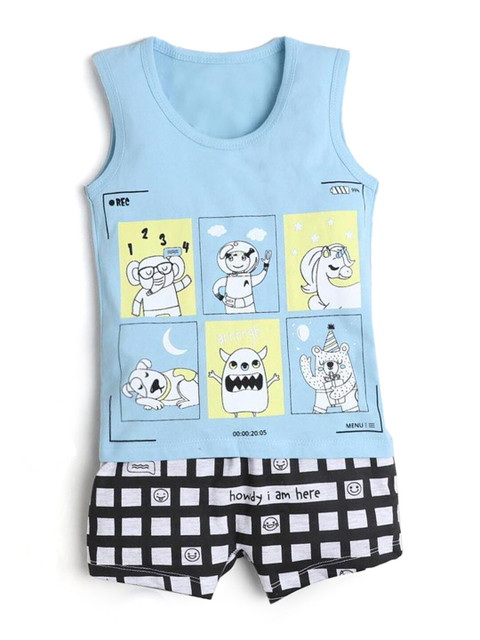 

Hopscotch Boys Blue & White Printed Top with Shorts
