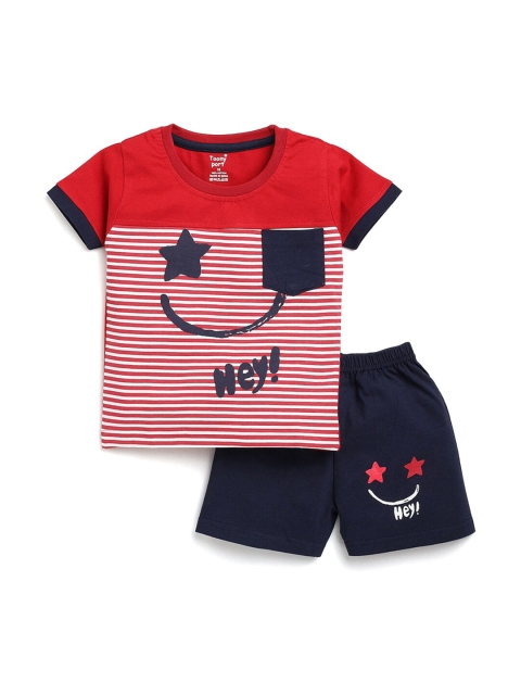 

Hopscotch Boys Red & Blue Printed Pure Cotton T-shirt with Shorts