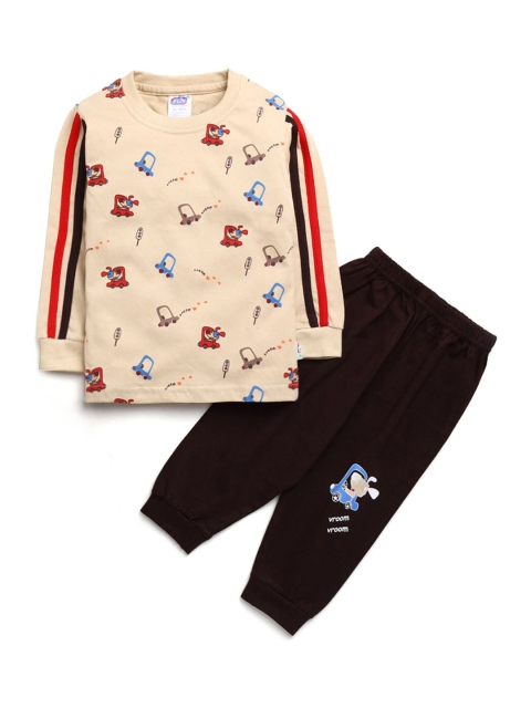

Hopscotch Boys Brown & Beige Printed T-shirt with Joggers