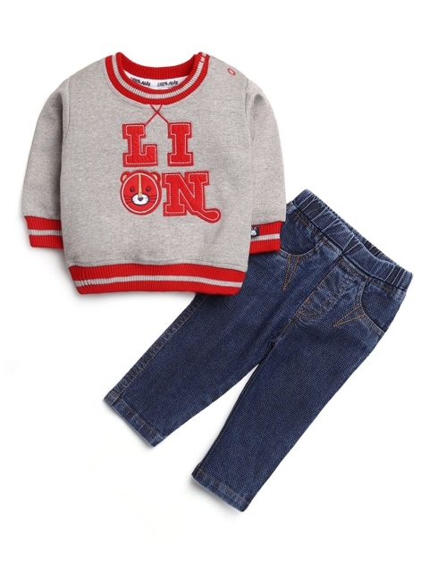 

Hopscotch Boys Grey & Navy Blue Pure Cotton Printed Top with Trousers