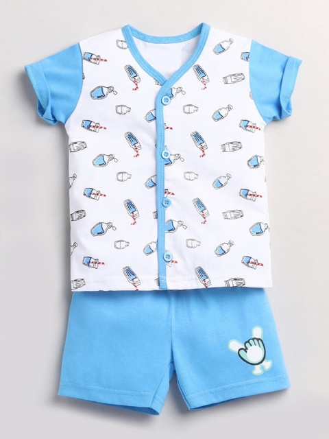 

Hopscotch Boys Blue & White Printed Pure Cotton Shirt with Shorts