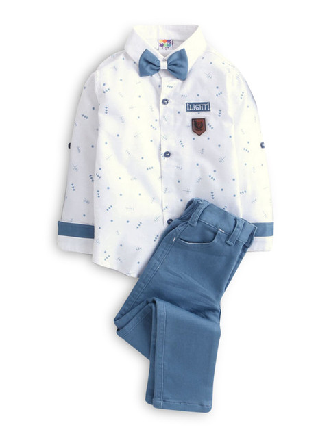 

Hopscotch Boys Blue Printed Shirt with Trousers