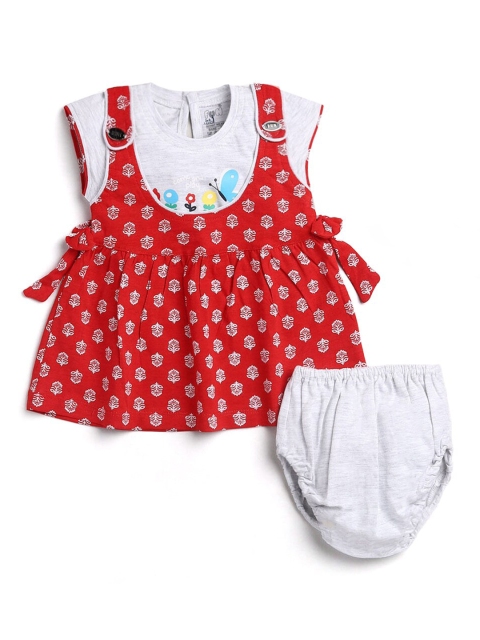 

Hopscotch Girls Red & White Printed Pure Cotton Top with Shorts