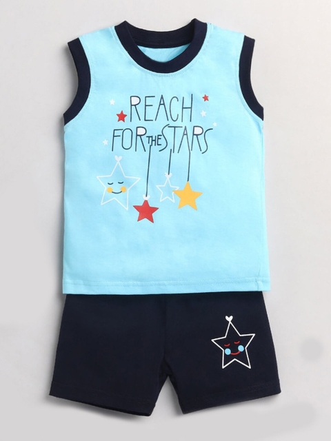 

Hopscotch Boys Blue Printed T-shirt with Shorts