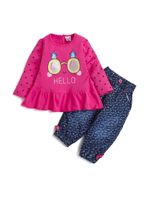 

Hopscotch Girls Pink Printed Top with Trousers