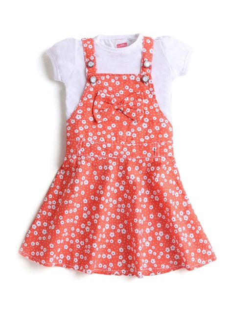 

Hopscotch Girls Orange & White T-shirt with Skirt