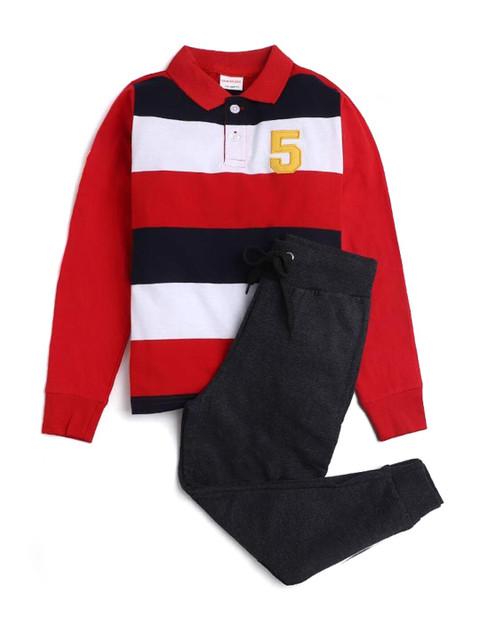 

Hopscotch Boys Multicoloured Striped T-shirt with Trousers, Multi