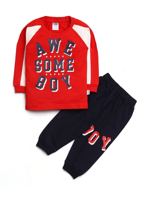 

Hopscotch Boys Red & Blue Printed Pure Cotton T-shirt with Trousers