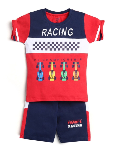 

Hopscotch Boys Red & Blue Printed T-shirt with Shorts