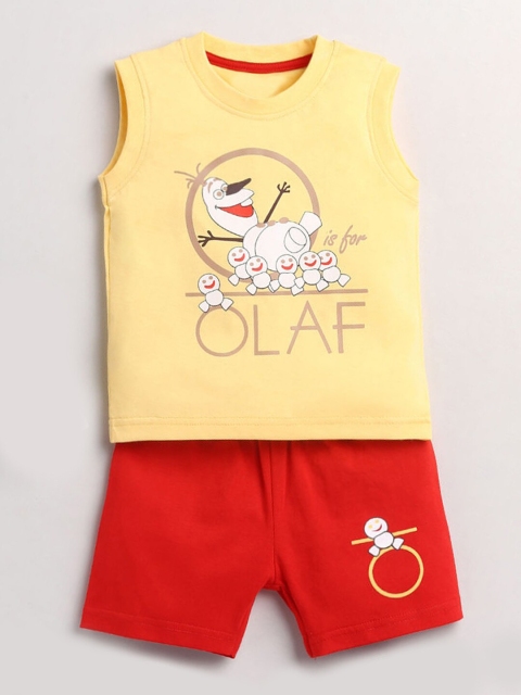 

Hopscotch Boys Yellow & Red Printed T-shirt with Shorts
