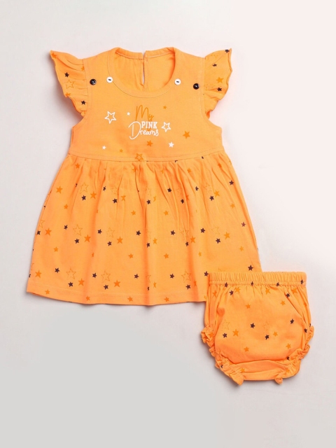 

Hopscotch Girls Orange Printed Top with Shorts
