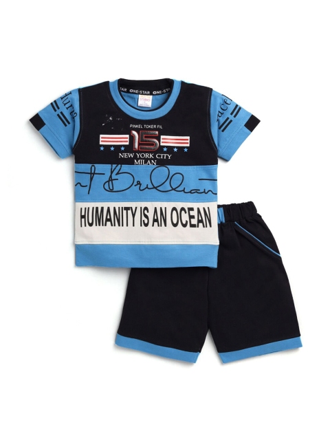 

Hopscotch Boys Blue & Black Printed T-shirt with Shorts