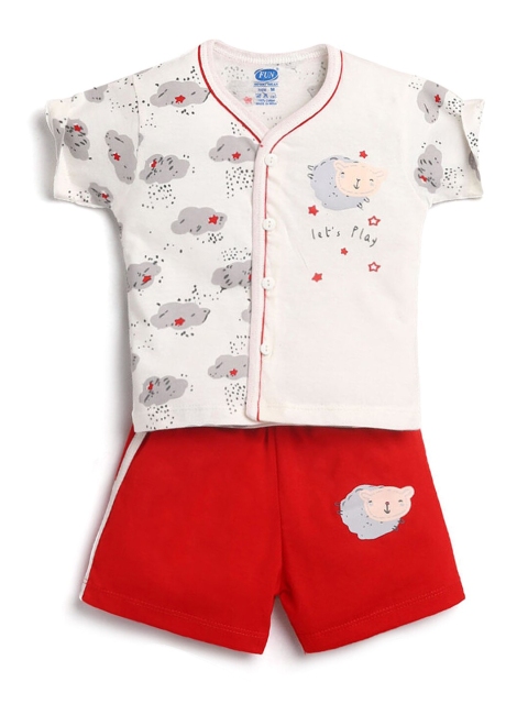 

Hopscotch Boys Red & Beige Printed T-shirt with Shorts