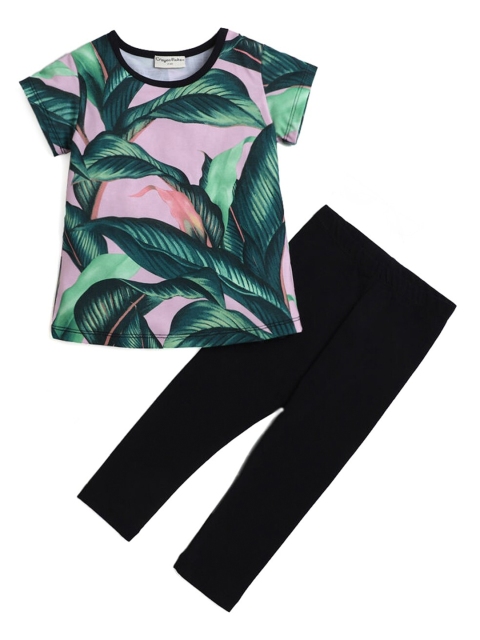 

Hopscotch Girls Black & Green Printed Top with Leggings