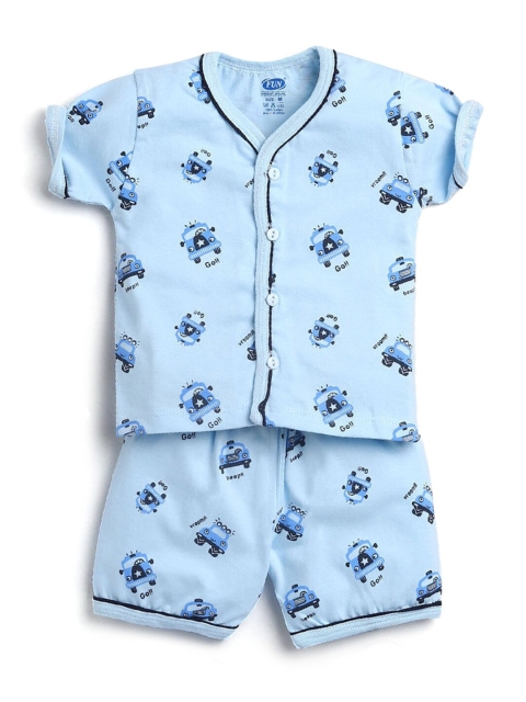 

Hopscotch Boys Blue Printed Pure Cotton Top with Shorts