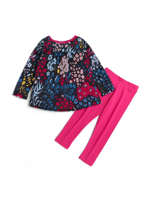 

Hopscotch Girls Navy Blue Printed T-shirt with Leggings