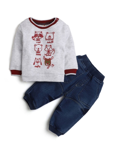 

Hopscotch Boys Magenta & Grey Printed Top with Jeans