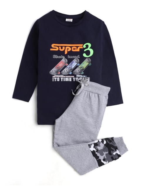

Hopscotch Boys Multicoloured Printed Cotton T-shirt with Trousers, Multi