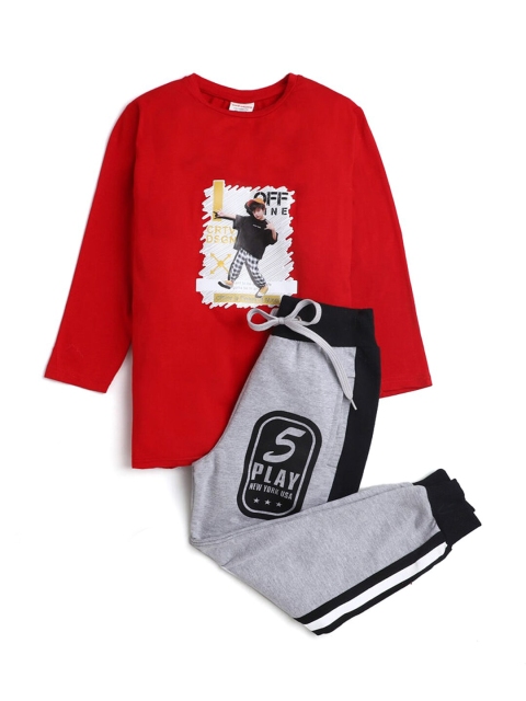 

Hopscotch Boys Red & Grey Printed T-shirt with Trousers