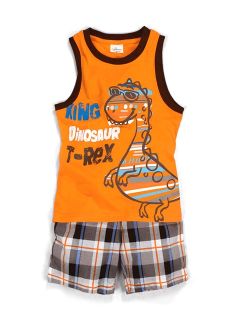 

Hopscotch Boys Orange & Brown Printed Cotton T-shirt with Shorts
