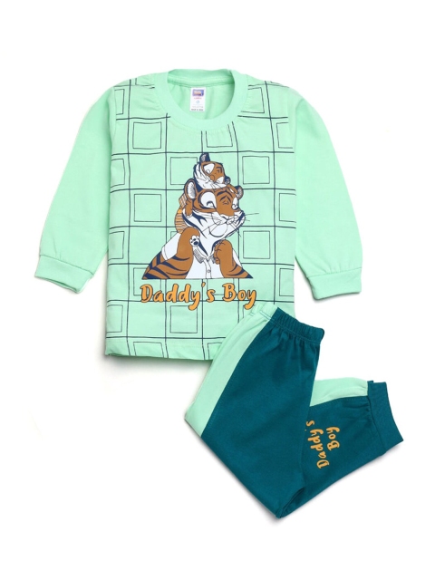 

Hopscotch Boys Green & Brown Pure Cotton Printed T-shirt with Trousers