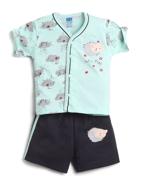 

Hopscotch Boys Blue & Black Printed Cotton T-shirt with Shorts